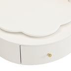 U-Can Modern Round Coffee Table Set of 2 , 360-Degree Rotatable Flower-shaped Top with 2 Drawers, Top Circle Side Table End Table with Glass for Living Room