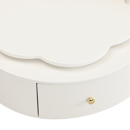 U-Can Modern Round Coffee Table Set of 2 , 360-Degree Rotatable Flower-shaped Top with 2 Drawers, Top Circle Side Table End Table with Glass for Living Room