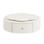 U-Can Modern Round Coffee Table Set of 2 , 360-Degree Rotatable Flower-shaped Top with 2 Drawers, Top Circle Side Table End Table with Glass for Living Room