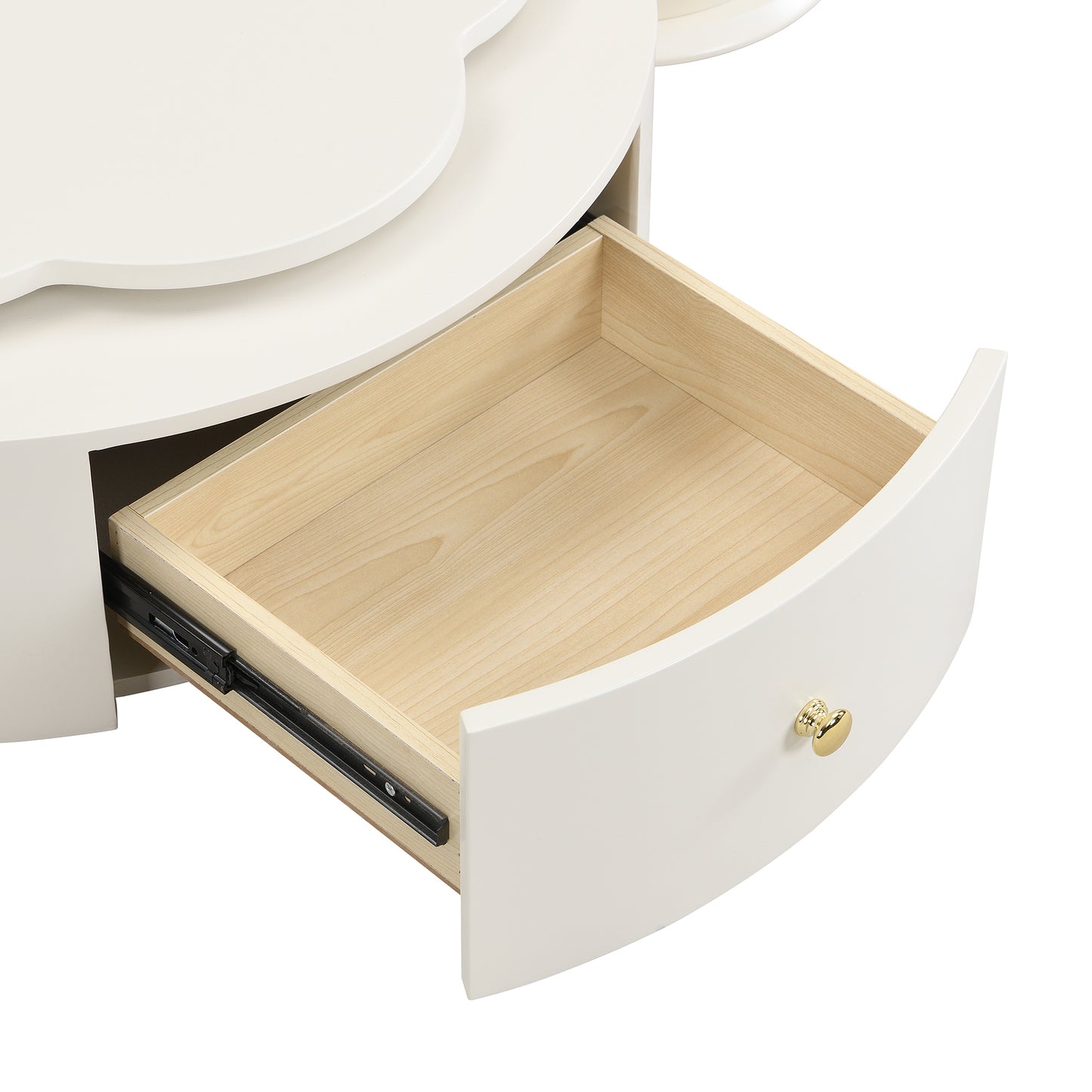 U-Can Modern Round Coffee Table Set of 2 , 360-Degree Rotatable Flower-shaped Top with 2 Drawers, Top Circle Side Table End Table with Glass for Living Room