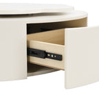 U-Can Modern Round Coffee Table Set of 2 , 360-Degree Rotatable Flower-shaped Top with 2 Drawers, Top Circle Side Table End Table with Glass for Living Room