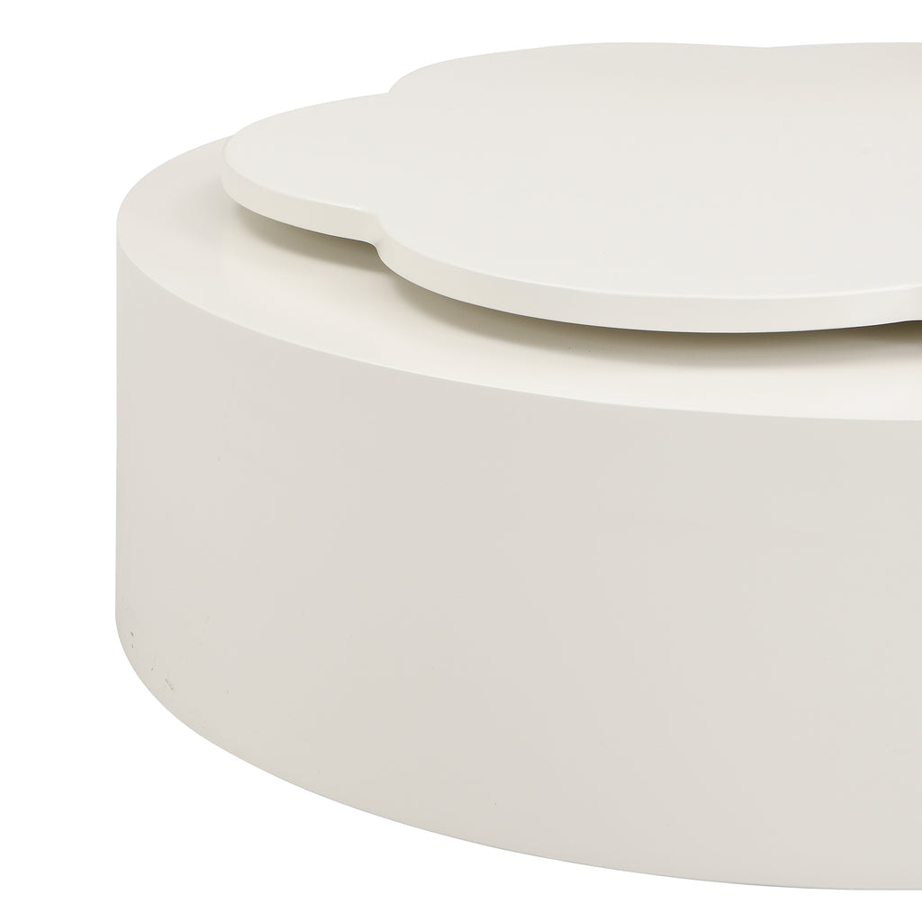 U-Can Modern Round Coffee Table Set of 2 , 360-Degree Rotatable Flower-shaped Top with 2 Drawers, Top Circle Side Table End Table with Glass for Living Room