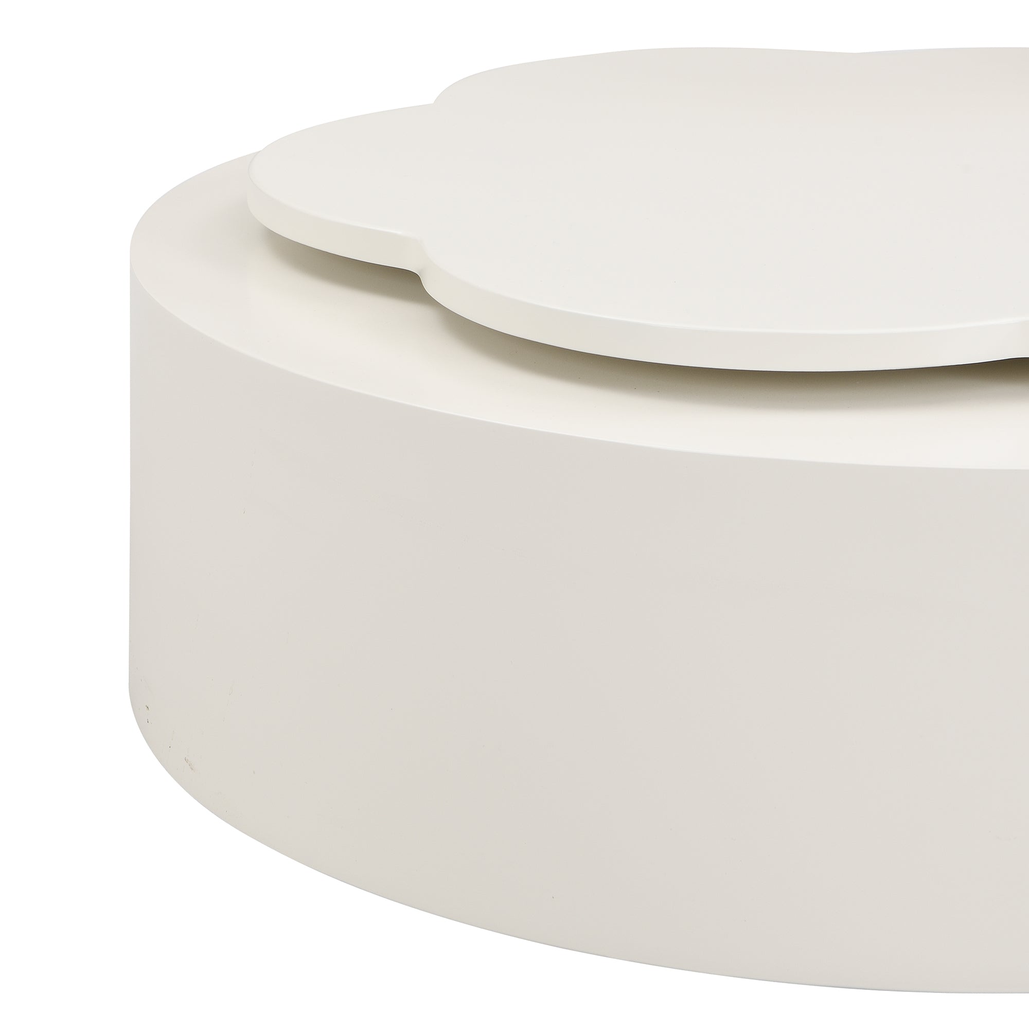 U-Can Modern Round Coffee Table Set of 2 , 360-Degree Rotatable Flower-shaped Top with 2 Drawers, Top Circle Side Table End Table with Glass for Living Room