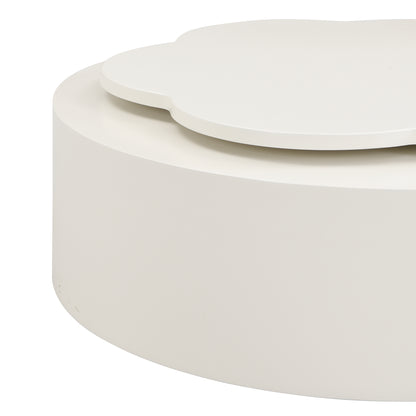 U-Can Modern Round Coffee Table Set of 2 , 360-Degree Rotatable Flower-shaped Top with 2 Drawers, Top Circle Side Table End Table with Glass for Living Room