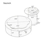 U-Can Modern Round Coffee Table Set of 2 , 360-Degree Rotatable Flower-shaped Top with 2 Drawers, Top Circle Side Table End Table with Glass for Living Room