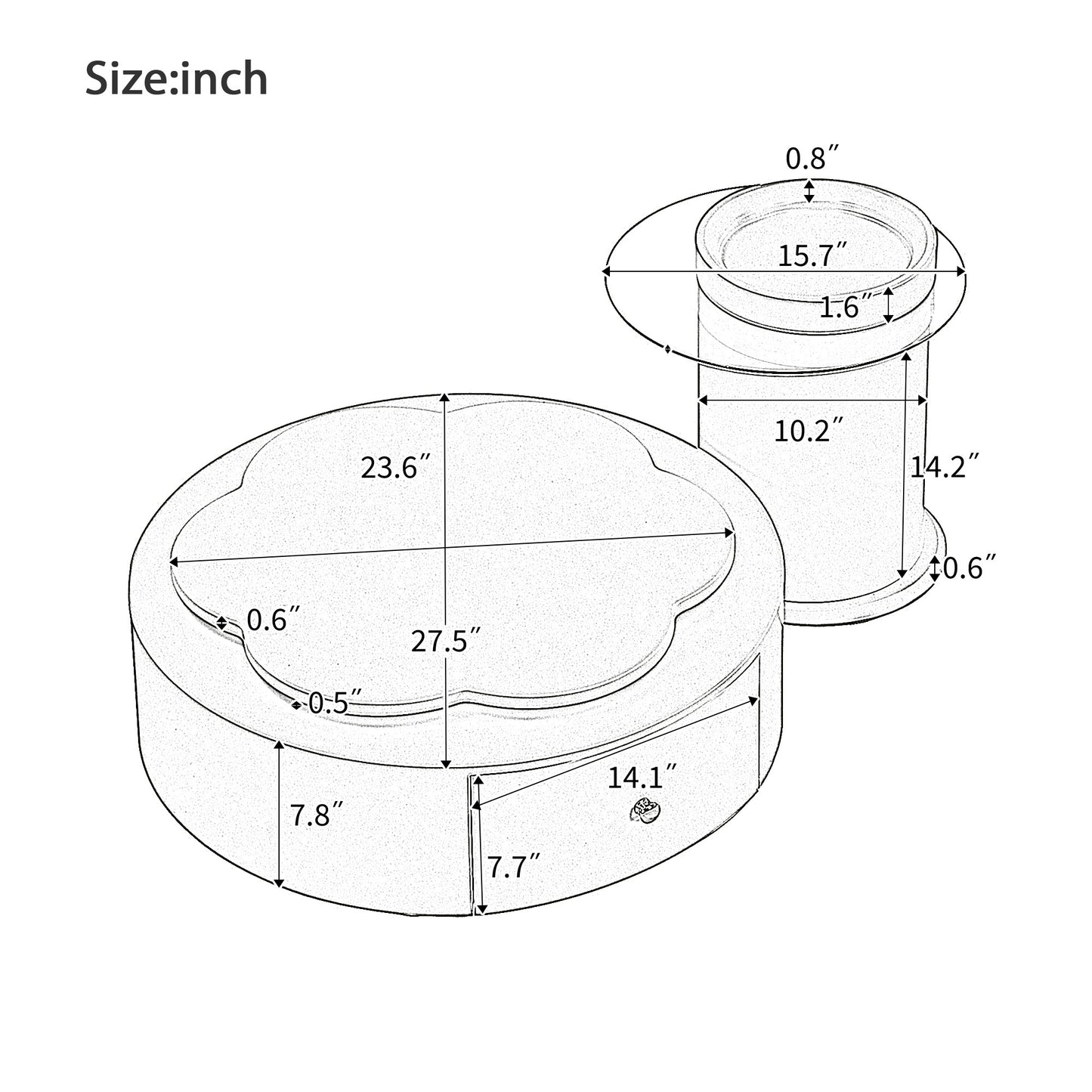 U-Can Modern Round Coffee Table Set of 2 , 360-Degree Rotatable Flower-shaped Top with 2 Drawers, Top Circle Side Table End Table with Glass for Living Room