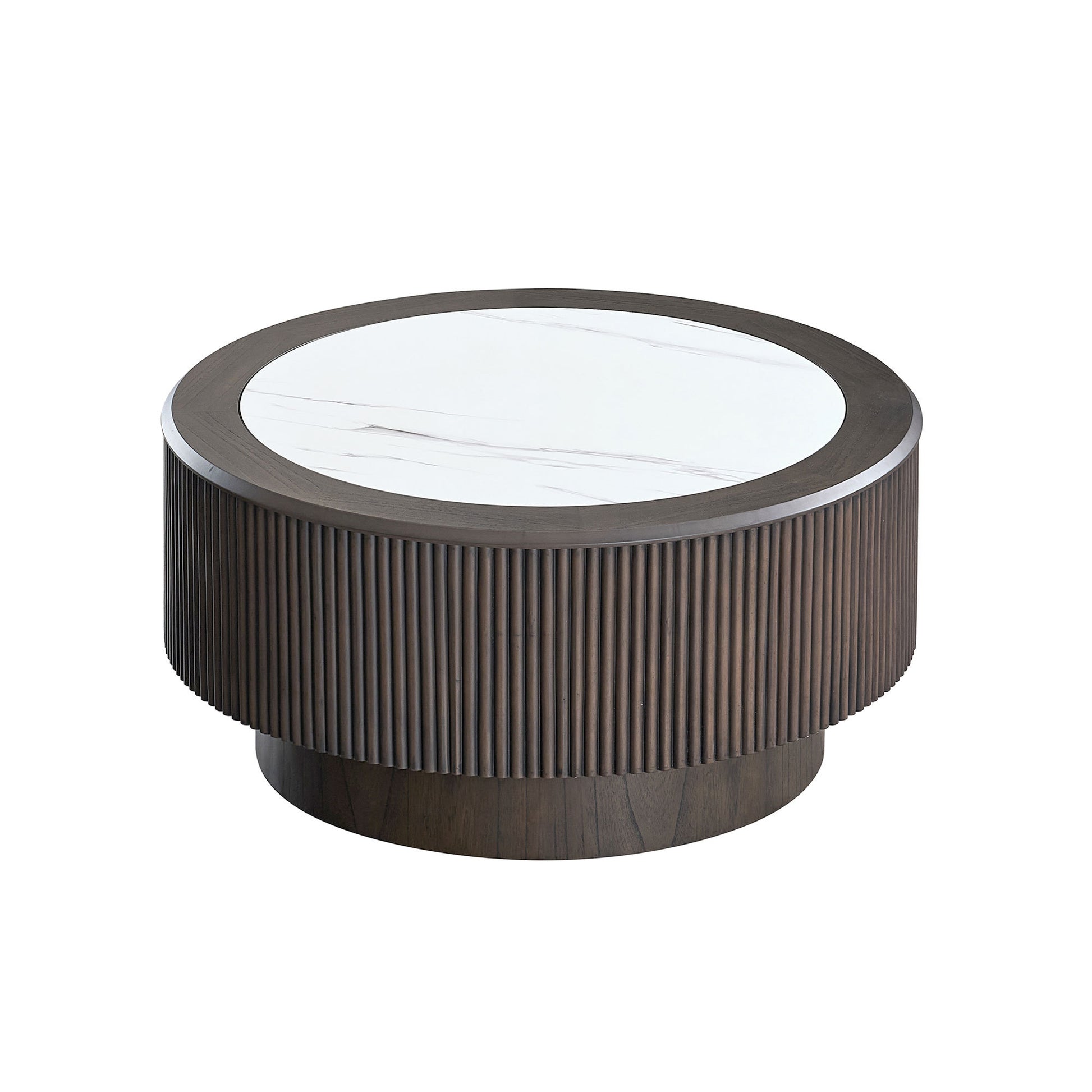 31.5 inch Modern Marble Pattern Coffee Table Round Coffee Table for Living Room,Small Table with Sturdy Pedestal,Dark Brown