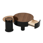 Round Nesting Coffee Table Set of 2, Coffee Table with Storage Drawer, Black Plastic Center Table for Living Room, Large: 27.56'' Small: 19.69''