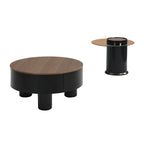 Round Nesting Coffee Table Set of 2, Coffee Table with Storage Drawer, Black Plastic Center Table for Living Room, Large: 27.56'' Small: 19.69''