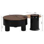 Round Nesting Coffee Table Set of 2, Coffee Table with Storage Drawer, Black Plastic Center Table for Living Room, Large: 27.56'' Small: 19.69''