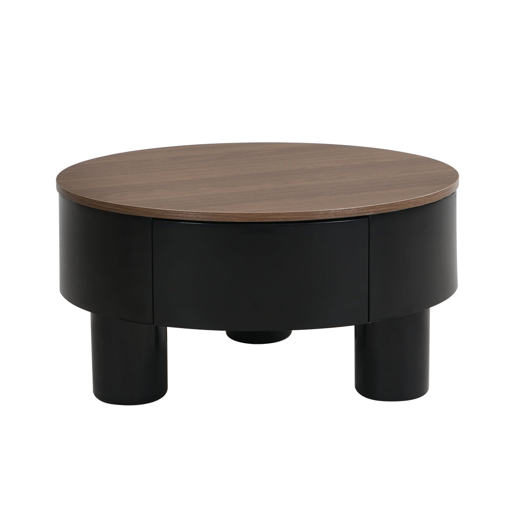 Round Nesting Coffee Table Set of 2, Coffee Table with Storage Drawer, Black Plastic Center Table for Living Room, Large: 27.56'' Small: 19.69''