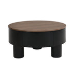 Round Nesting Coffee Table Set of 2, Coffee Table with Storage Drawer, Black Plastic Center Table for Living Room, Large: 27.56'' Small: 19.69''