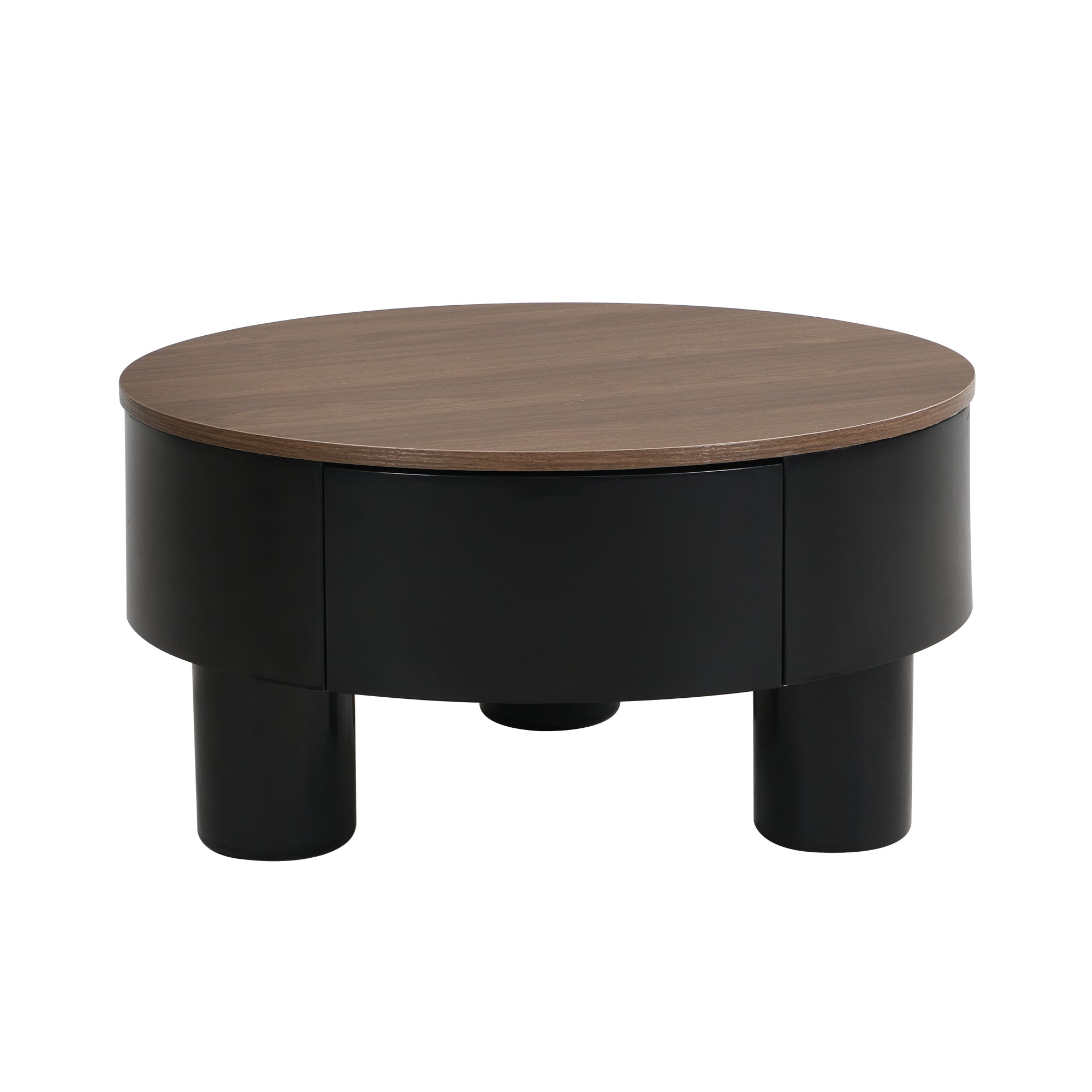 Round Nesting Coffee Table Set of 2, Coffee Table with Storage Drawer, Black Plastic Center Table for Living Room, Large: 27.56'' Small: 19.69''