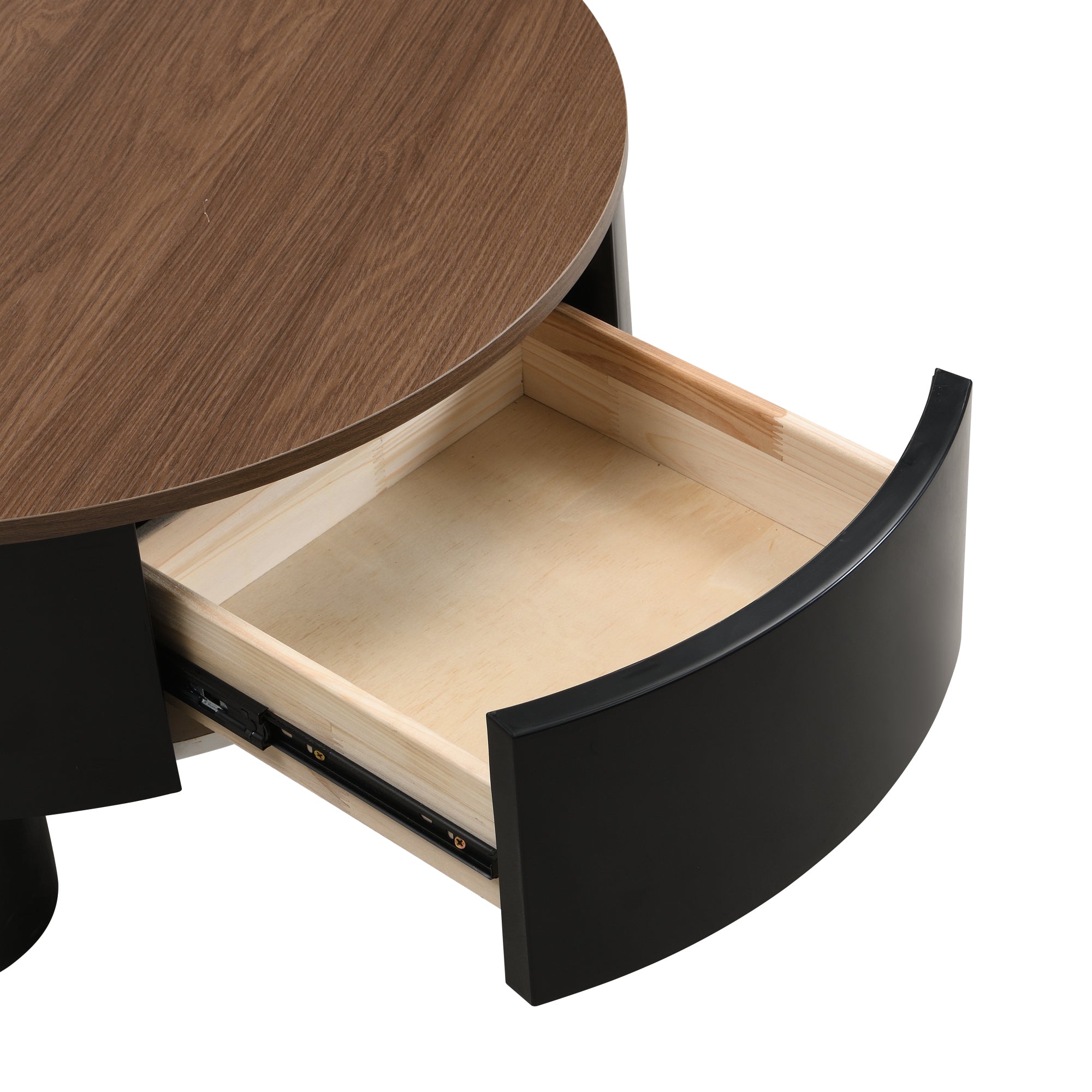 Round Nesting Coffee Table Set of 2, Coffee Table with Storage Drawer, Black Plastic Center Table for Living Room, Large: 27.56'' Small: 19.69''