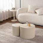 Round Coffee Table Handcrafted Relief Sturdy Pedestal Wooden Olive-Shaped Tea Table for Living Room Coffee Table