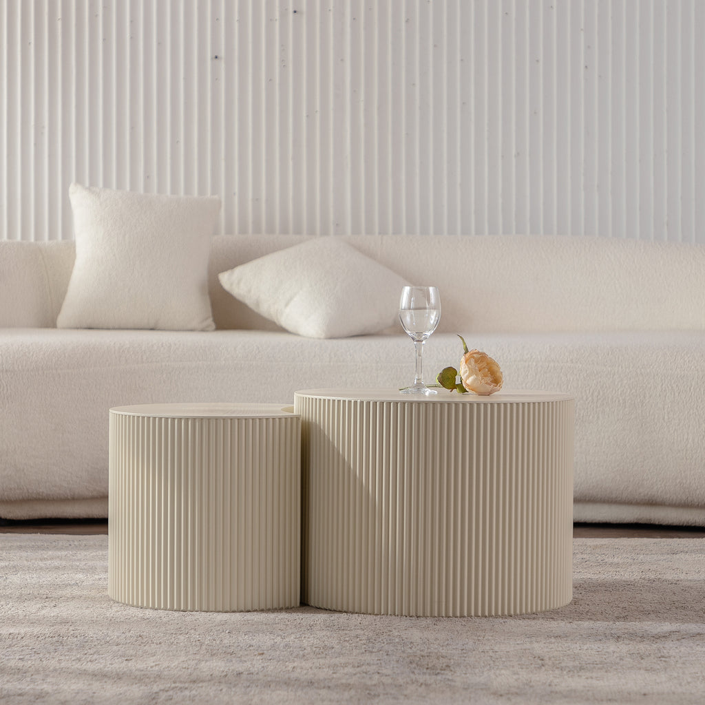 Round Coffee Table Handcrafted Relief Sturdy Pedestal Wooden Olive-Shaped Tea Table for Living Room Coffee Table