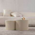 Round Coffee Table Handcrafted Relief Sturdy Pedestal Wooden Olive-Shaped Tea Table for Living Room Coffee Table