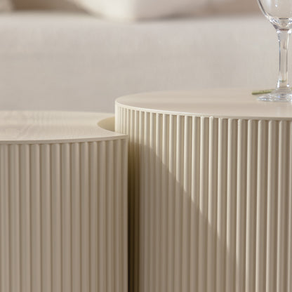 Round Coffee Table Handcrafted Relief Sturdy Pedestal Wooden Olive-Shaped Tea Table for Living Room Coffee Table