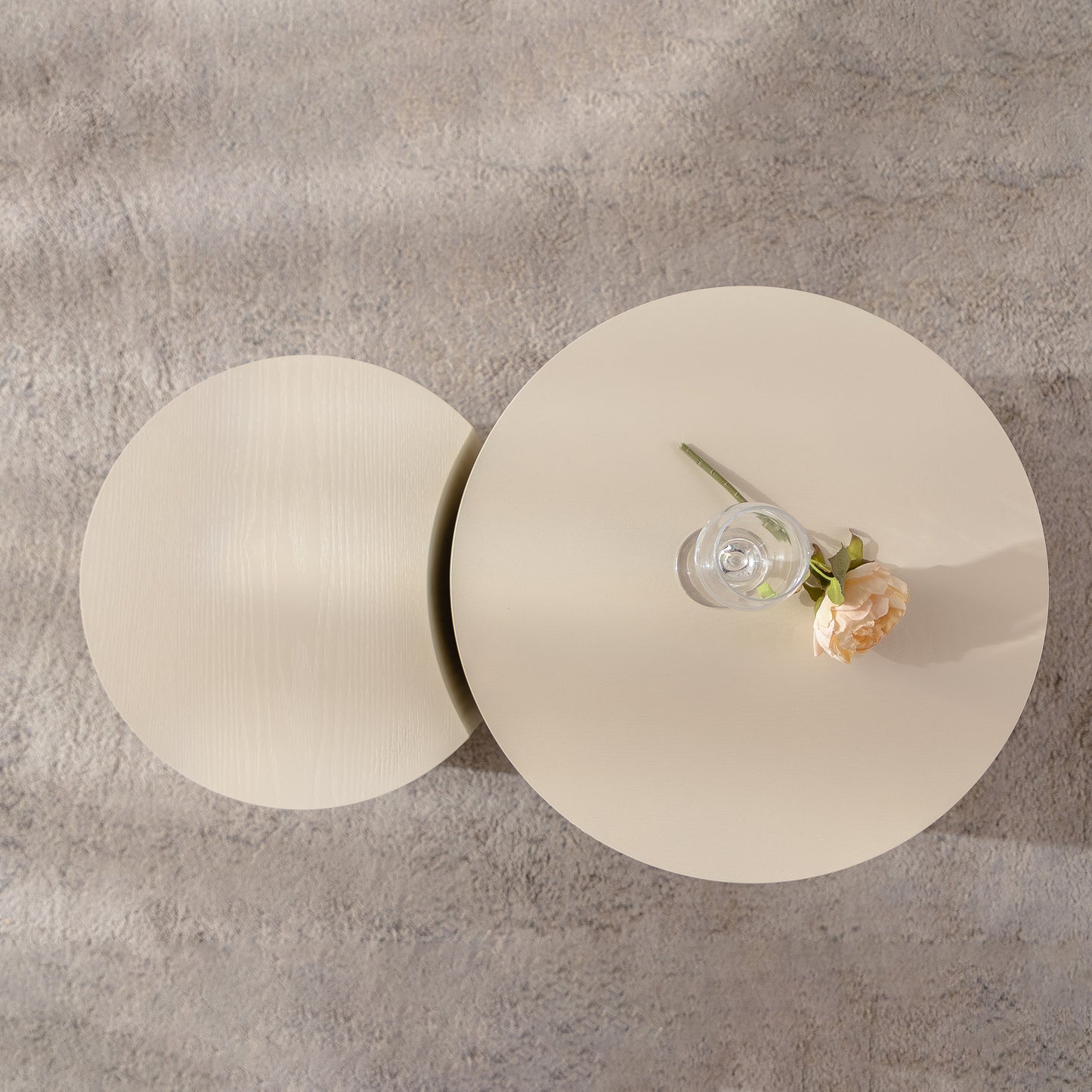 Round Coffee Table Handcrafted Relief Sturdy Pedestal Wooden Olive-Shaped Tea Table for Living Room Coffee Table