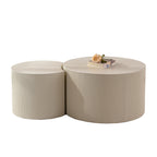 Round Coffee Table Handcrafted Relief Sturdy Pedestal Wooden Olive-Shaped Tea Table for Living Room Coffee Table