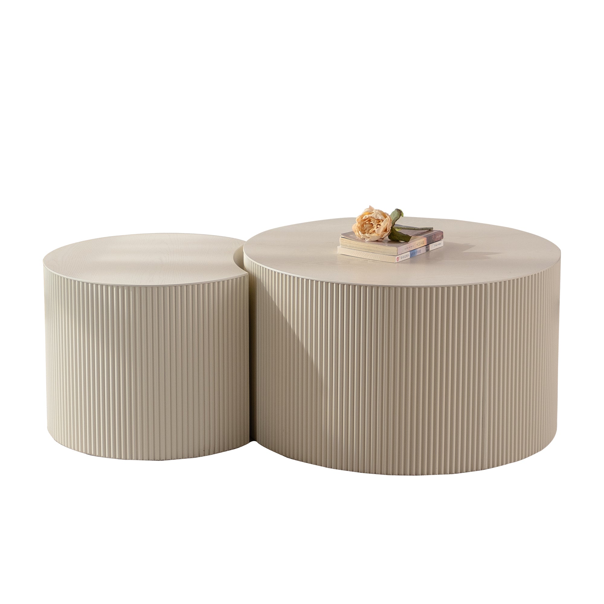 Round Coffee Table Handcrafted Relief Sturdy Pedestal Wooden Olive-Shaped Tea Table for Living Room Coffee Table