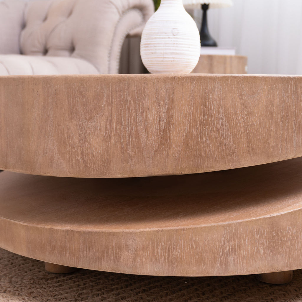 Modern Round Wood Coffee Table – 31.3 Natural Finish Accent Table for Living Room