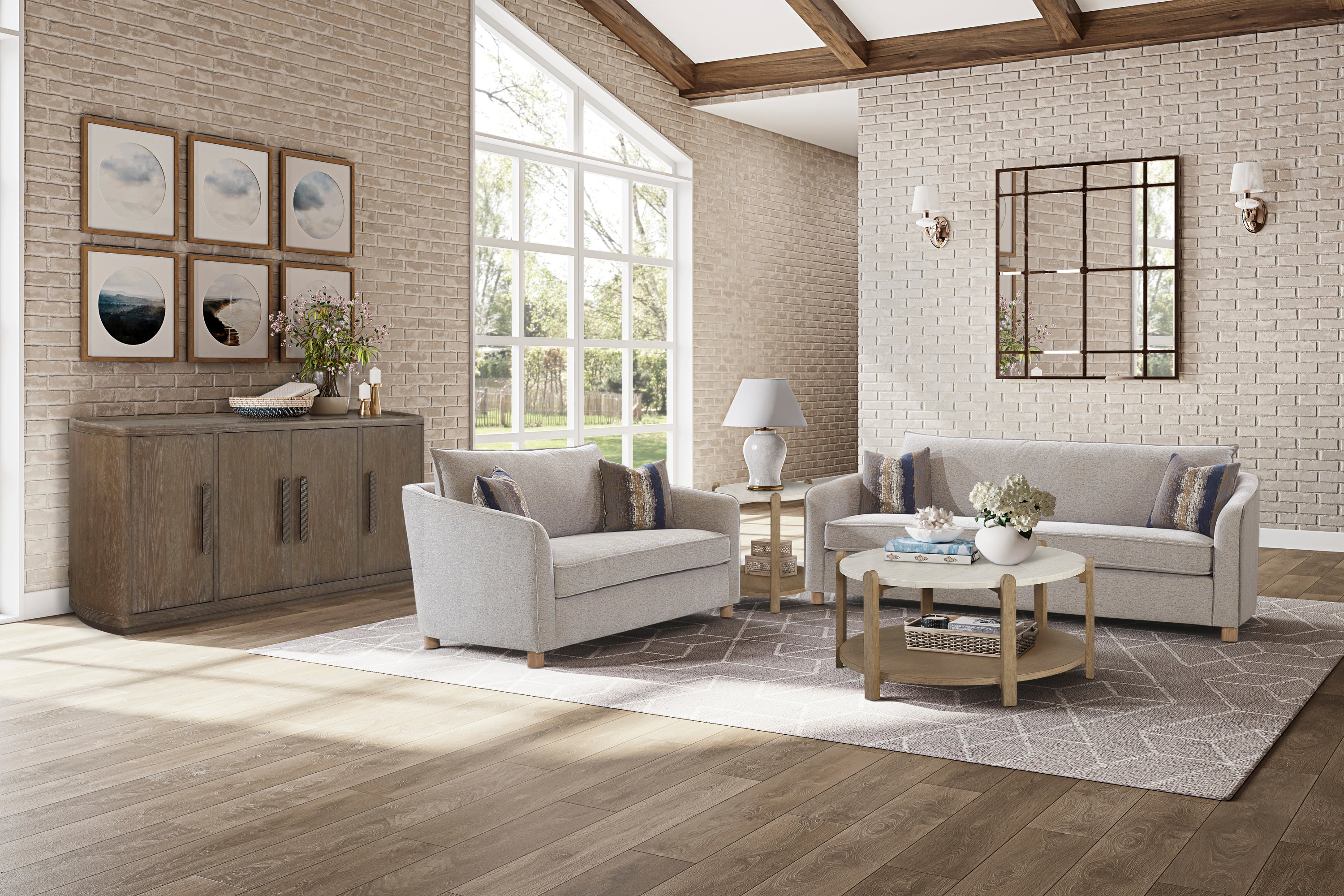 Sofa in Sand Fabric - 2 Down Pillows