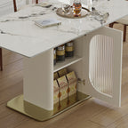 63' Modern Dining Table for 4-6 People, Kitchen Table with Storage Shelf & Acrylic Door Cabinet, Sintered Stone Tabletop with Golden Solid Wood Base, Perfect for Apartments and Family Use