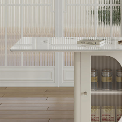 63' Modern Dining Table for 4-6 People, Kitchen Table with Storage Shelf & Acrylic Door Cabinet, Sintered Stone Tabletop with Golden Solid Wood Base, Perfect for Apartments and Family Use