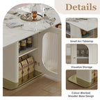 63' Modern Dining Table for 4-6 People, Kitchen Table with Storage Shelf & Acrylic Door Cabinet, Sintered Stone Tabletop with Golden Solid Wood Base, Perfect for Apartments and Family Use