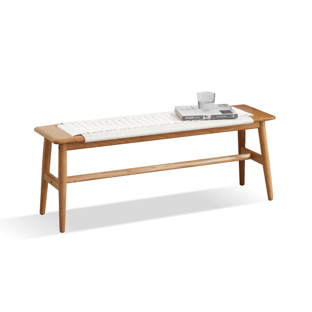 Design Natural Oak Wood Dining Bench Bed Bench for Dining Room, Bedroom, Bathroom (White) - Groovy Boardz