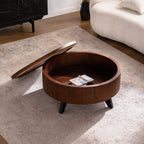 Round Coffee Table with Hidden Storage Removable Top,Modern Luxury Circle Drum Coffee Tables,Solid Wood Veneered Circle Center Table with Sturdy Pedestal for Living Room,Easy Assembly Coffee Table