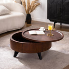 Round Coffee Table with Hidden Storage Removable Top,Modern Luxury Circle Drum Coffee Tables,Solid Wood Veneered Circle Center Table with Sturdy Pedestal for Living Room,Easy Assembly Coffee Table