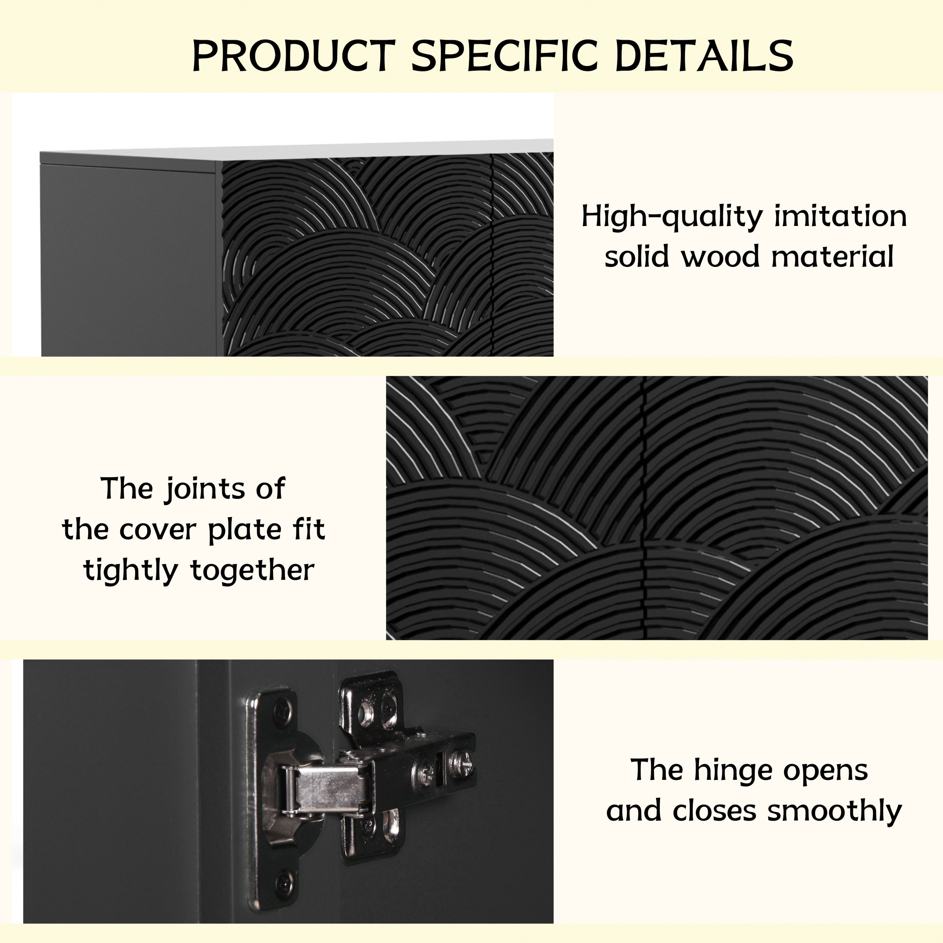 Sideboard Buffet Cabinet, 4 Doors Modern Accent Storage Sideboard, Luxurious Floor Cabinet Buffet with Freestanding Anti Dumping for Kitchen, Living Room, 59' Wide Rectangular Buffet Table(Black)