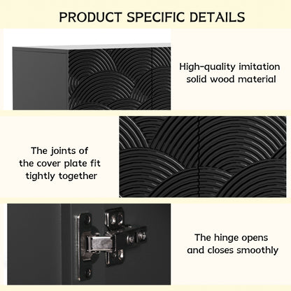 Sideboard Buffet Cabinet, 4 Doors Modern Accent Storage Sideboard, Luxurious Floor Cabinet Buffet with Freestanding Anti Dumping for Kitchen, Living Room, 59' Wide Rectangular Buffet Table(Black)