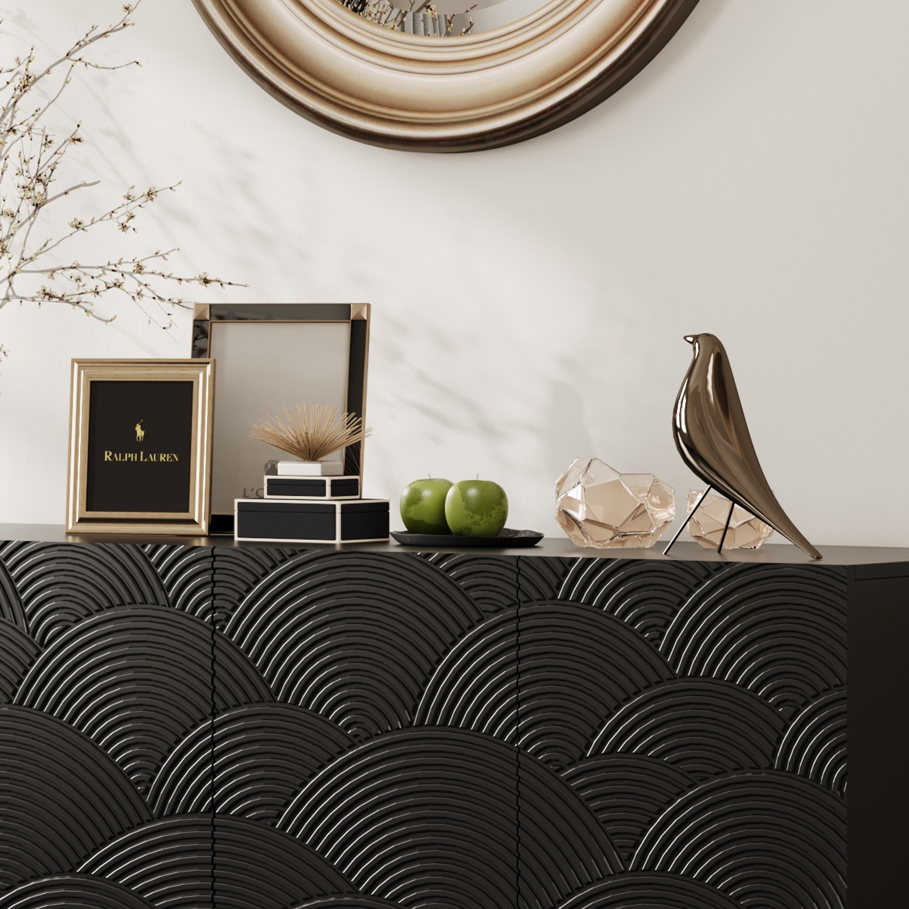 Sideboard Buffet Cabinet, 4 Doors Modern Accent Storage Sideboard, Luxurious Floor Cabinet Buffet with Freestanding Anti Dumping for Kitchen, Living Room, 59' Wide Rectangular Buffet Table(Black)