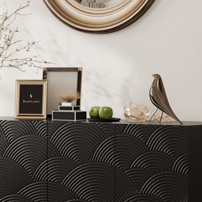 Sideboard Buffet Cabinet, 4 Doors Modern Accent Storage Sideboard, Luxurious Floor Cabinet Buffet with Freestanding Anti Dumping for Kitchen, Living Room, 59' Wide Rectangular Buffet Table(Black)