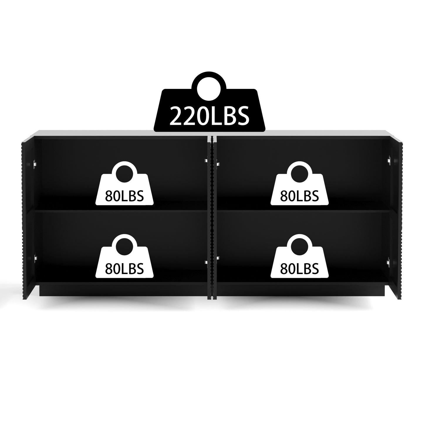 Sideboard Buffet Cabinet, 4 Doors Modern Accent Storage Sideboard, Luxurious Floor Cabinet Buffet with Freestanding Anti Dumping for Kitchen, Living Room, 59' Wide Rectangular Buffet Table(Black)