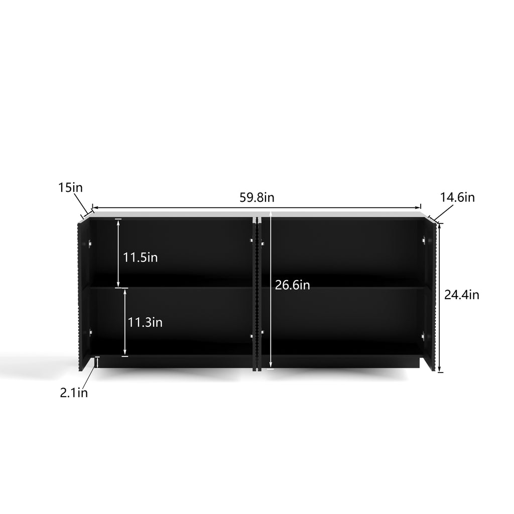 Sideboard Buffet Cabinet, 4 Doors Modern Accent Storage Sideboard, Luxurious Floor Cabinet Buffet with Freestanding Anti Dumping for Kitchen, Living Room, 59' Wide Rectangular Buffet Table(Black)