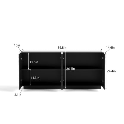 Sideboard Buffet Cabinet, 4 Doors Modern Accent Storage Sideboard, Luxurious Floor Cabinet Buffet with Freestanding Anti Dumping for Kitchen, Living Room, 59' Wide Rectangular Buffet Table(Black)