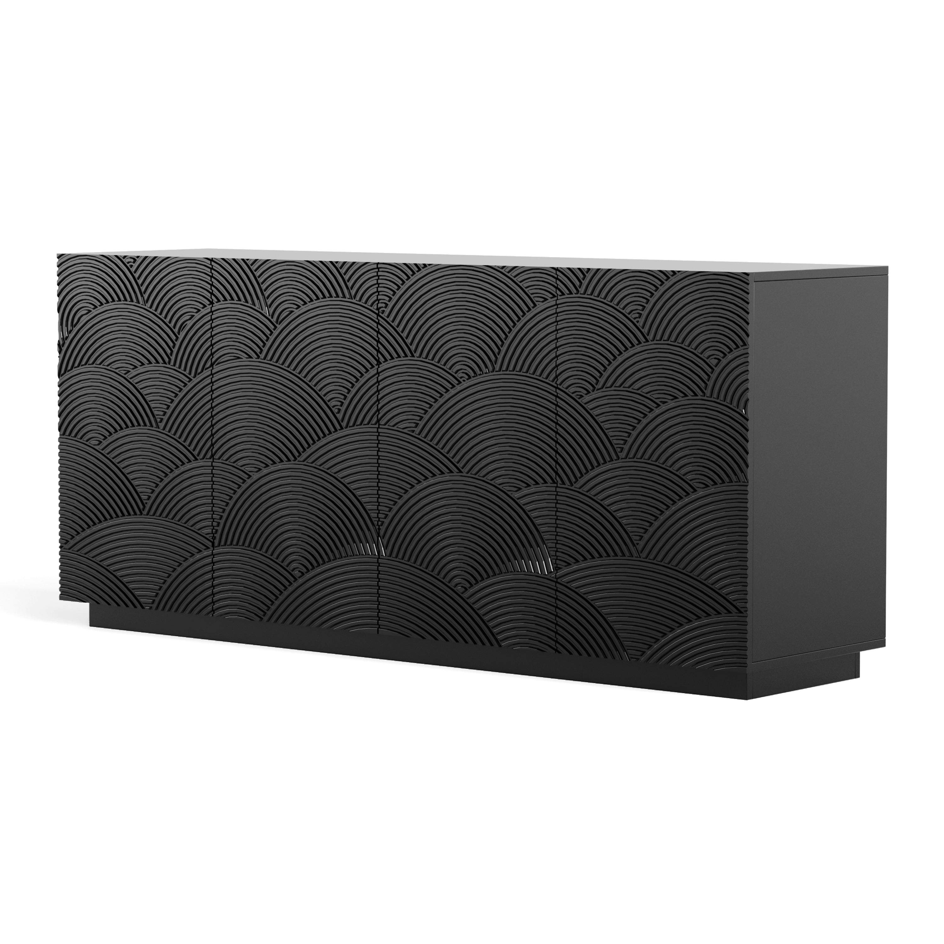 Sideboard Buffet Cabinet, 4 Doors Modern Accent Storage Sideboard, Luxurious Floor Cabinet Buffet with Freestanding Anti Dumping for Kitchen, Living Room, 59' Wide Rectangular Buffet Table(Black)