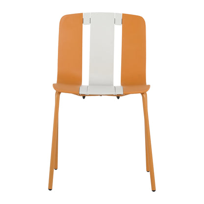 Four-piece set of modern striped color-blocking single chairs, waterproof and fade-resistant, in beige, white and orange.Dimensions: 20.47*18.9*31.5 (in). PP seats with powder-coated metal legs.