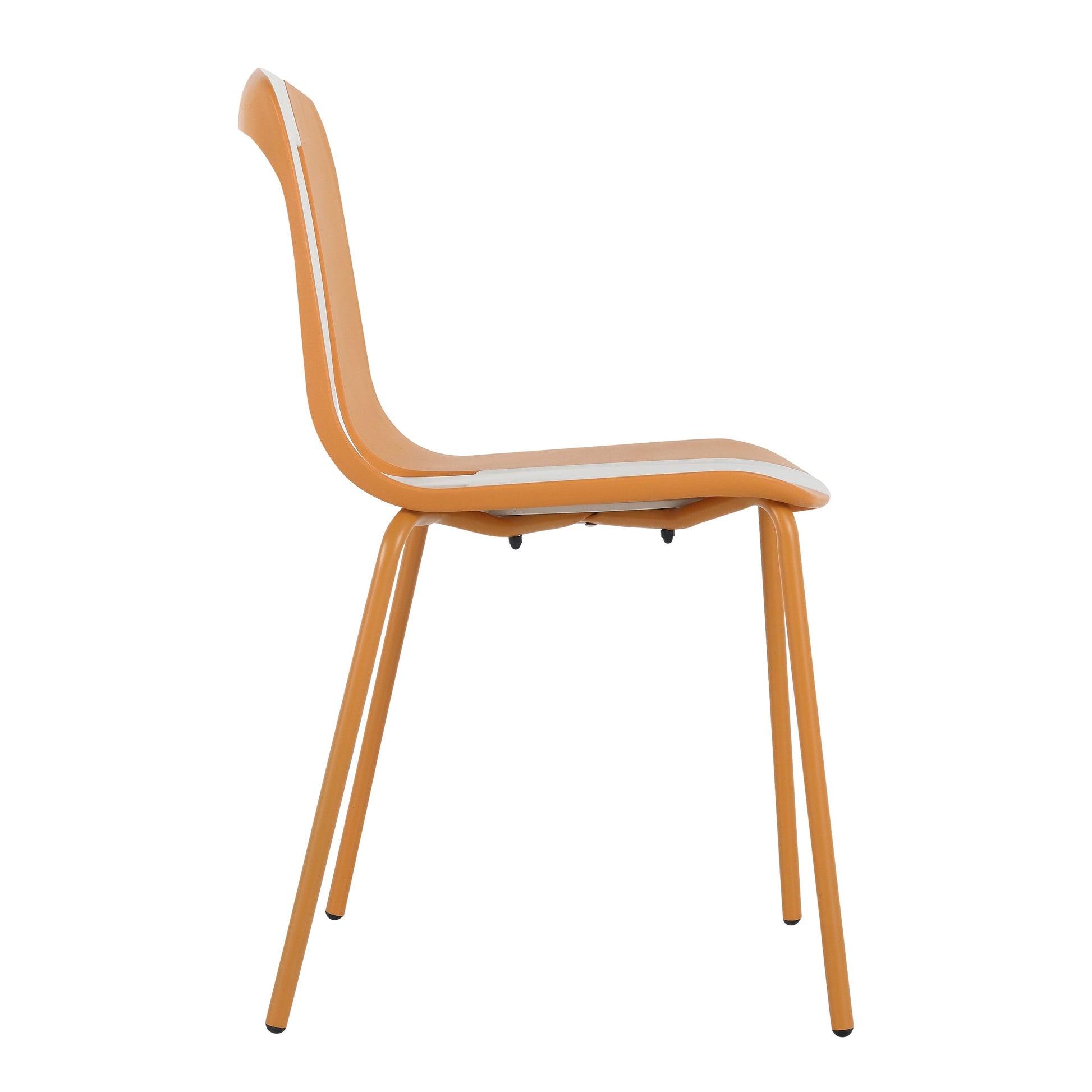 Four-piece set of modern striped color-blocking single chairs, waterproof and fade-resistant, in beige, white and orange.Dimensions: 20.47*18.9*31.5 (in). PP seats with powder-coated metal legs.