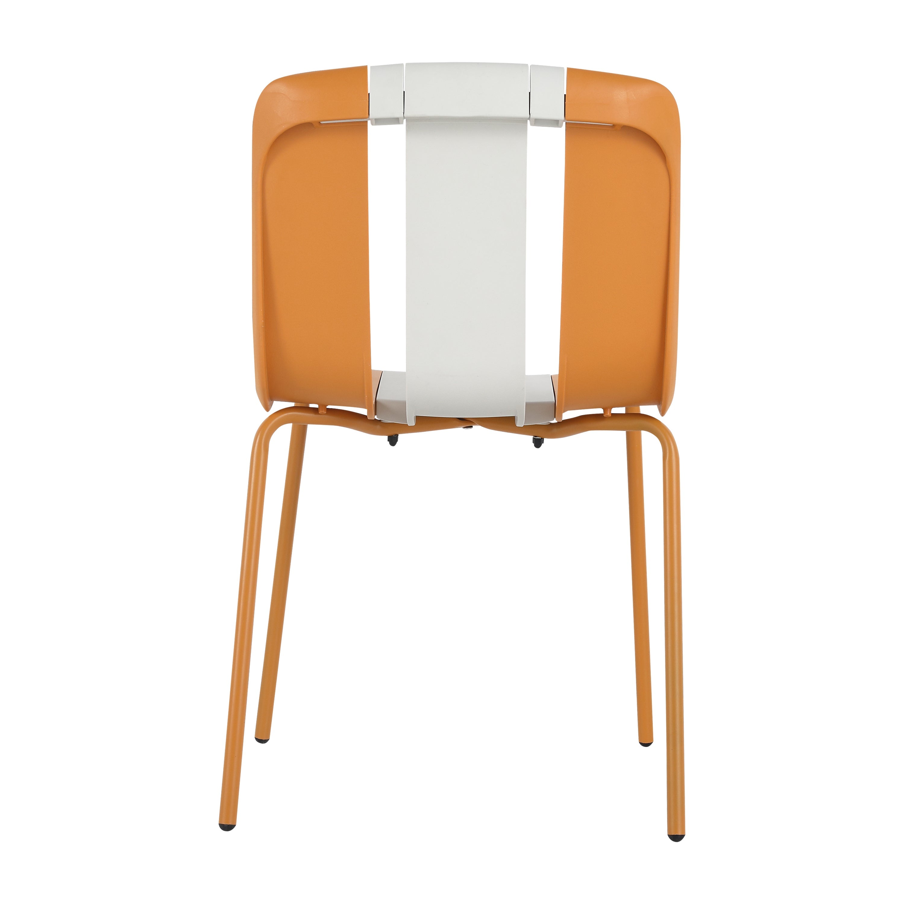 Four-piece set of modern striped color-blocking single chairs, waterproof and fade-resistant, in beige, white and orange.Dimensions: 20.47*18.9*31.5 (in). PP seats with powder-coated metal legs.