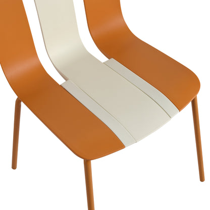 Four-piece set of modern striped color-blocking single chairs, waterproof and fade-resistant, in beige, white and orange.Dimensions: 20.47*18.9*31.5 (in). PP seats with powder-coated metal legs.