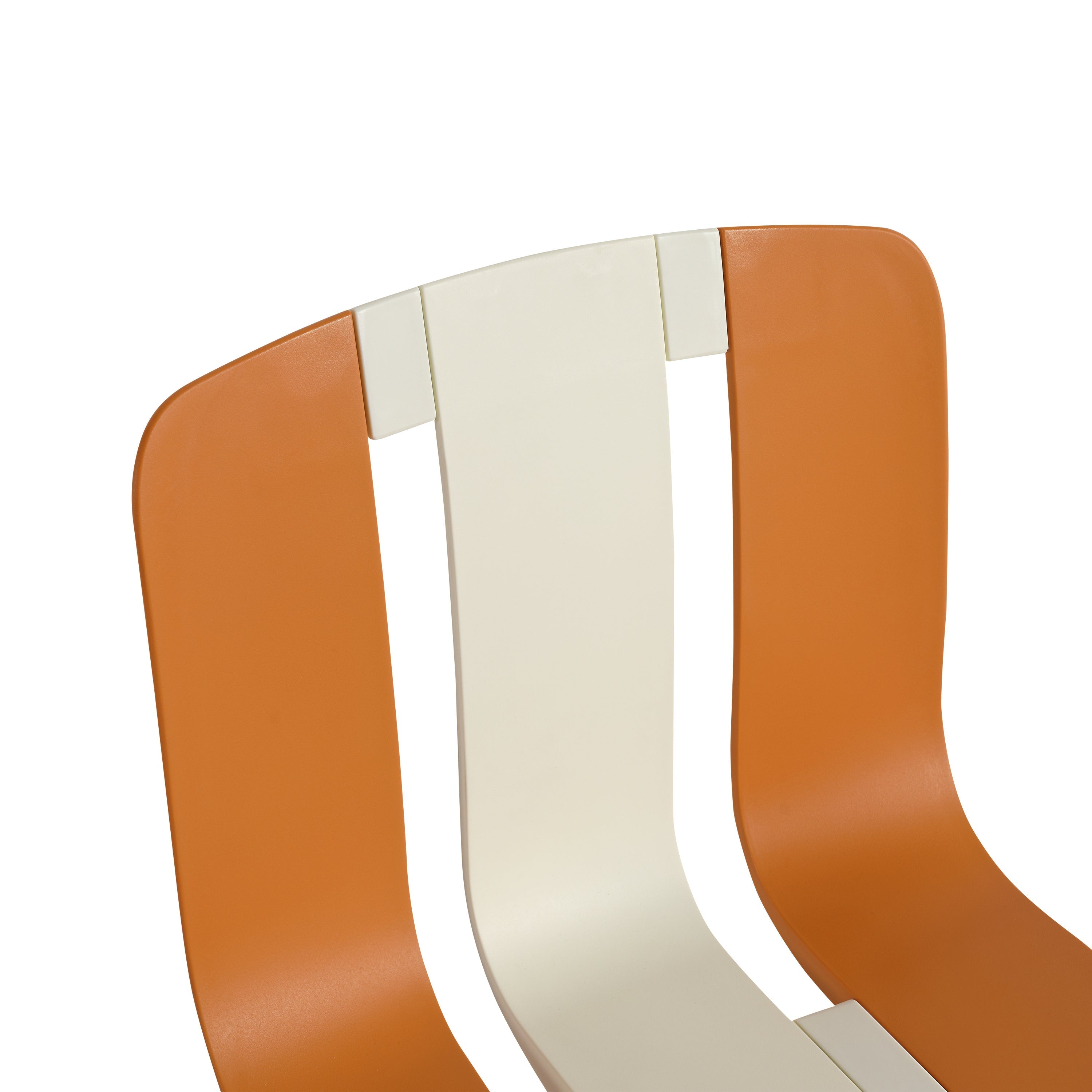 Four-piece set of modern striped color-blocking single chairs, waterproof and fade-resistant, in beige, white and orange.Dimensions: 20.47*18.9*31.5 (in). PP seats with powder-coated metal legs.