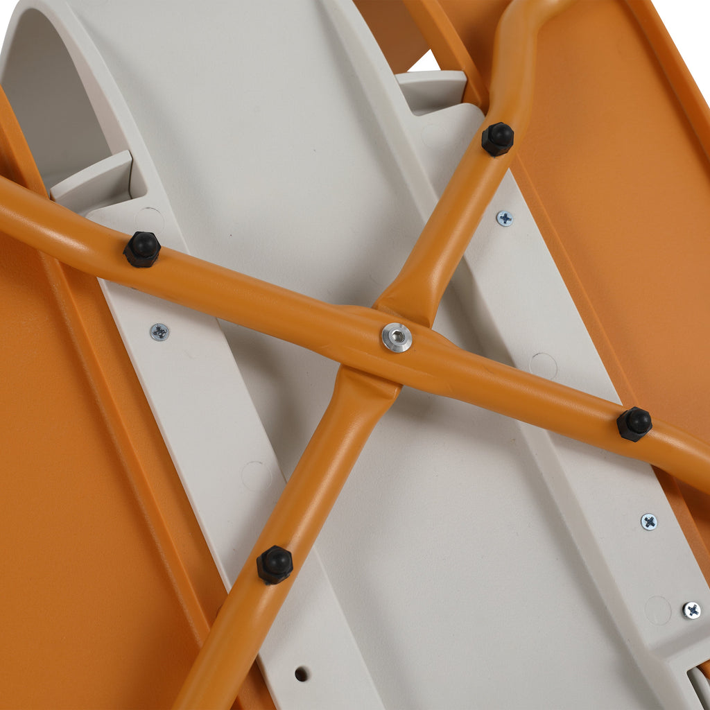 Four-piece set of modern striped color-blocking single chairs, waterproof and fade-resistant, in beige, white and orange.Dimensions: 20.47*18.9*31.5 (in). PP seats with powder-coated metal legs.