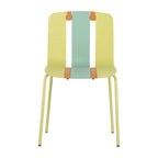 Four-Piece set of modern striped color-blocking single chairs, waterproof and fade-resistant, in Green, Yellow and Orange.Dimensions: 20.47*18.9*31.5 (in). PP seats with powder-coated metal legs.