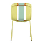 Four-Piece set of modern striped color-blocking single chairs, waterproof and fade-resistant, in Green, Yellow and Orange.Dimensions: 20.47*18.9*31.5 (in). PP seats with powder-coated metal legs.