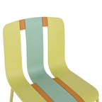 Four-Piece set of modern striped color-blocking single chairs, waterproof and fade-resistant, in Green, Yellow and Orange.Dimensions: 20.47*18.9*31.5 (in). PP seats with powder-coated metal legs.